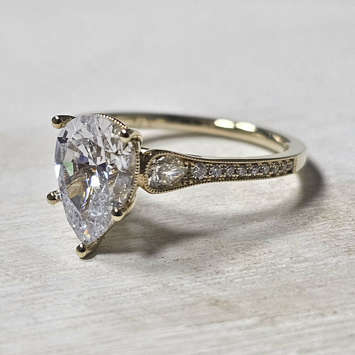 14k Yellow Gold .32 ctw Diamond Milgrain Engagement Ring Semi- Mounting