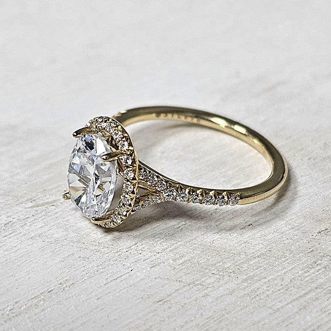 14k Yellow Gold 0.28 Ctw Diamond Halo Split Shank Engagement Ring