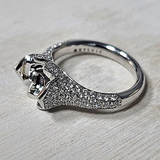 14k White Gold 1.01 Ctw Diamond Floral-Inspired Pave Engagement Ring Mounting