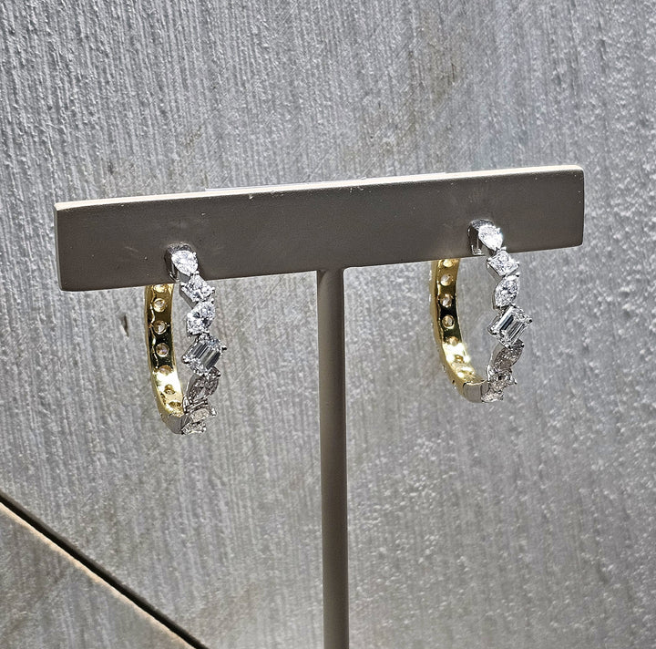 14k Two Tone Reversable 3.38ctw Lab Grown Diamond Hoops