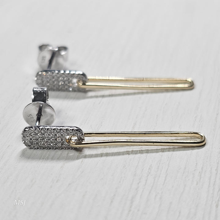 14k Two Tone .15ctw Dangle Paperclip Earrings