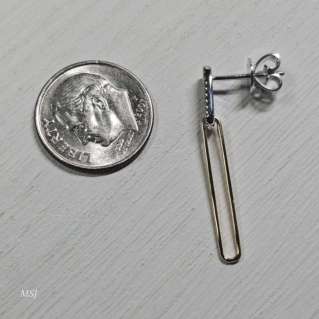 14k Two Tone .15ctw Dangle Paperclip Earrings