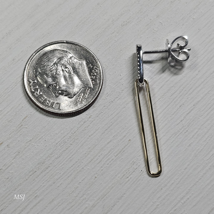 14k Two Tone .15ctw Dangle Paperclip Earrings