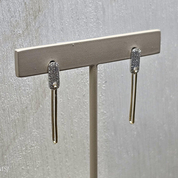 14k Two Tone .15ctw Dangle Paperclip Earrings