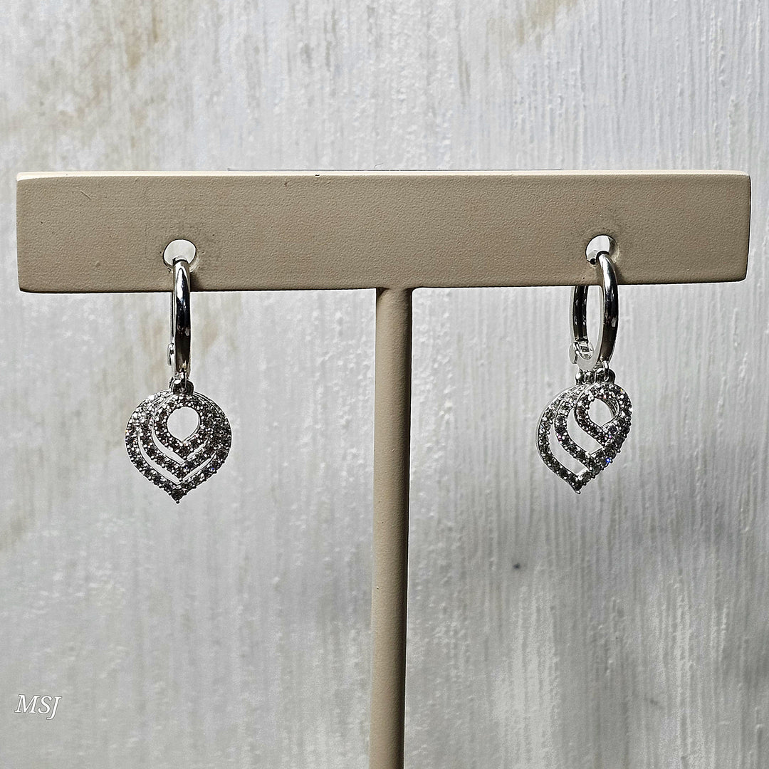 Sylvie Héritage Shell Trio Dangle Diamond Earrings 14k White Gold .40ctw