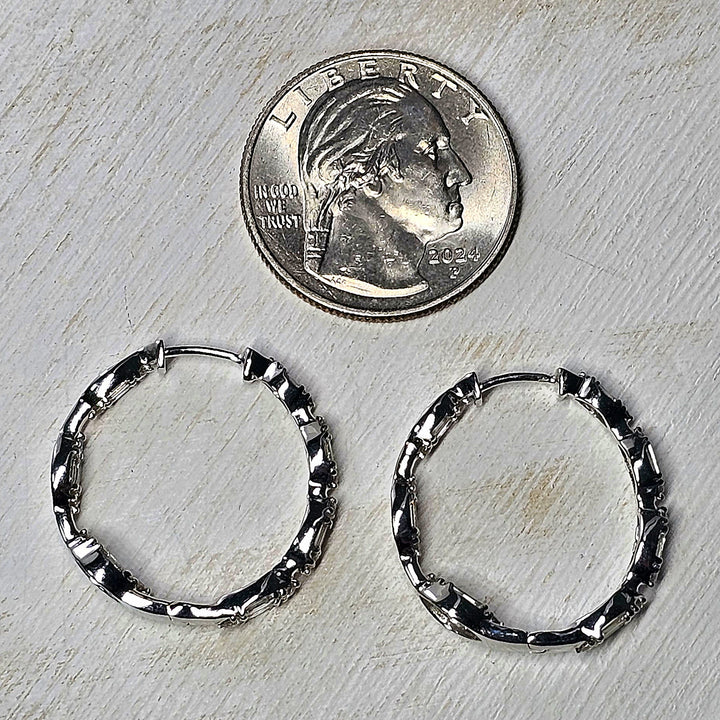 14k White Gold Baguette and Round Diamond Inside Out Hoop Earrings 1.43ctw