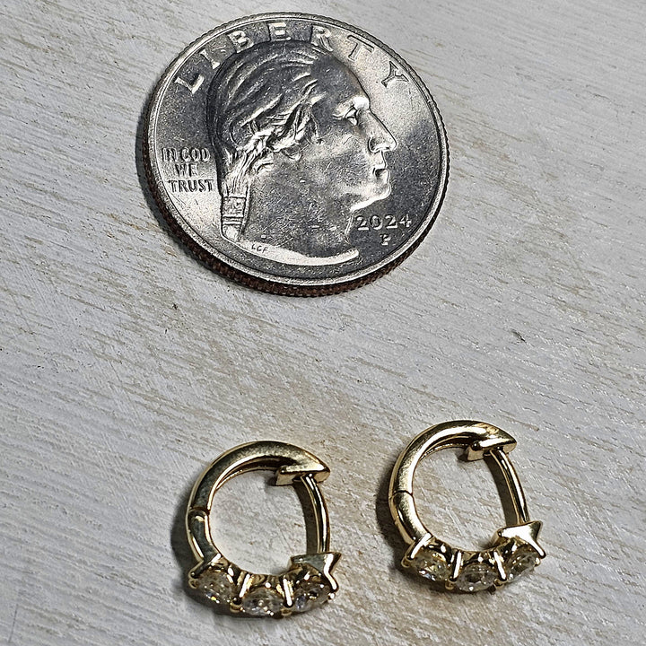 14k Yellow Gold Huggie Hoop Diamond Earrings .97ctw