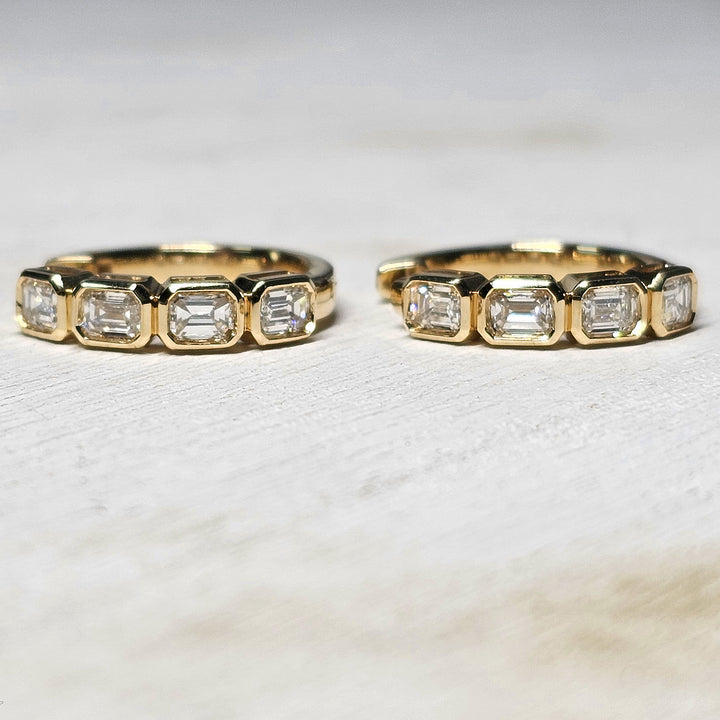 14k Yellow Gold Bezel Set Emerald Cut Diamond Hoop Earrings 1.10ctw