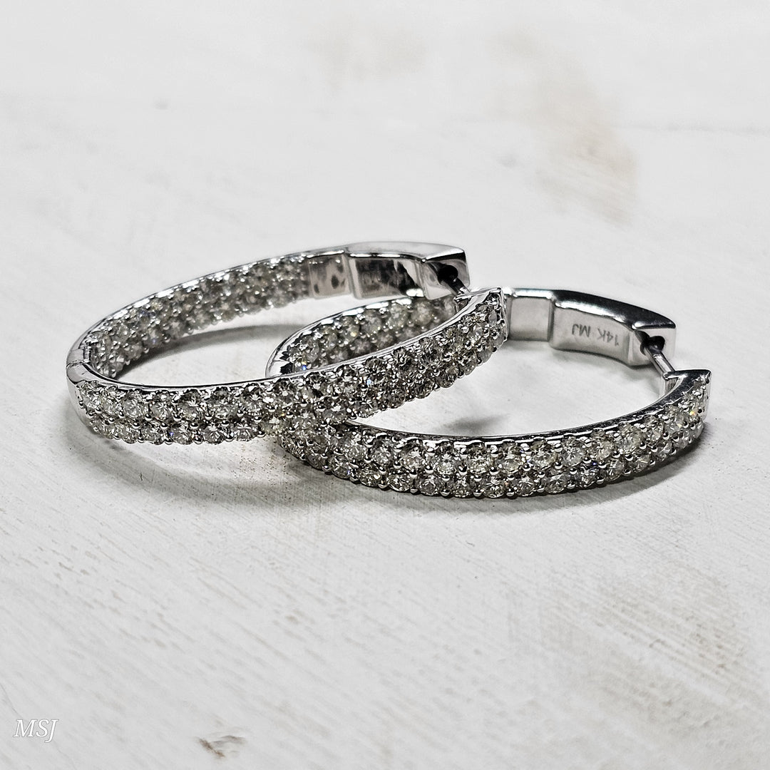14k White Gold 3.07ctw Inside Out Diamond Hoop Earrings