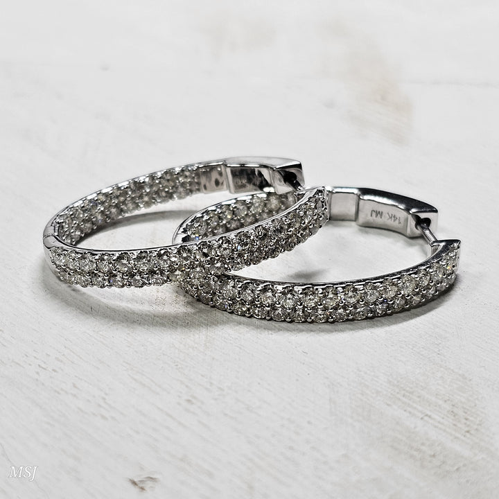 14k White Gold 3.07ctw Inside Out Diamond Hoop Earrings