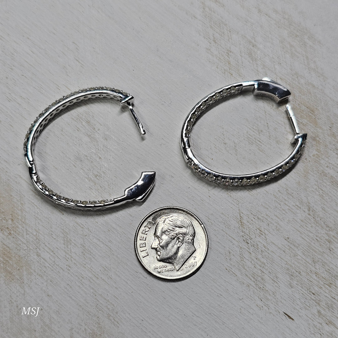 14k White Gold 3.07ctw Inside Out Diamond Hoop Earrings