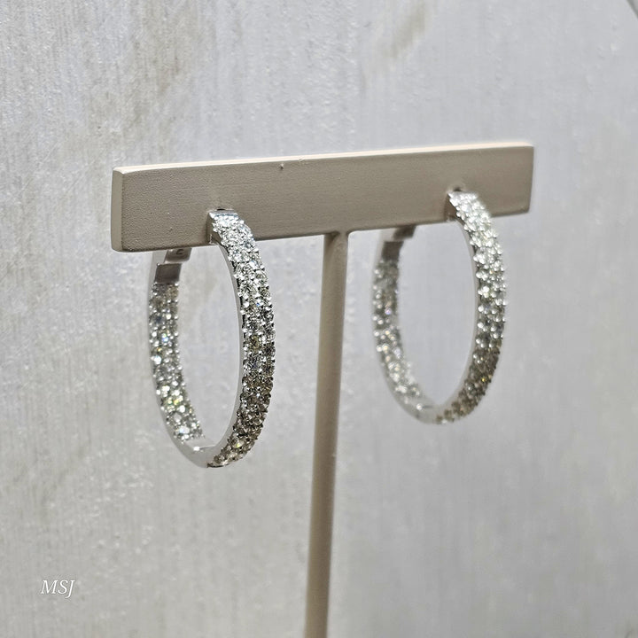 14k White Gold 3.07ctw Inside Out Diamond Hoop Earrings