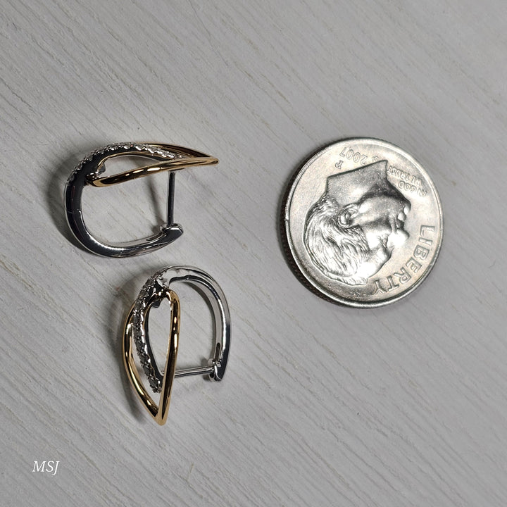 10k Two Tone .13ctw Huggie Hoop Earrings