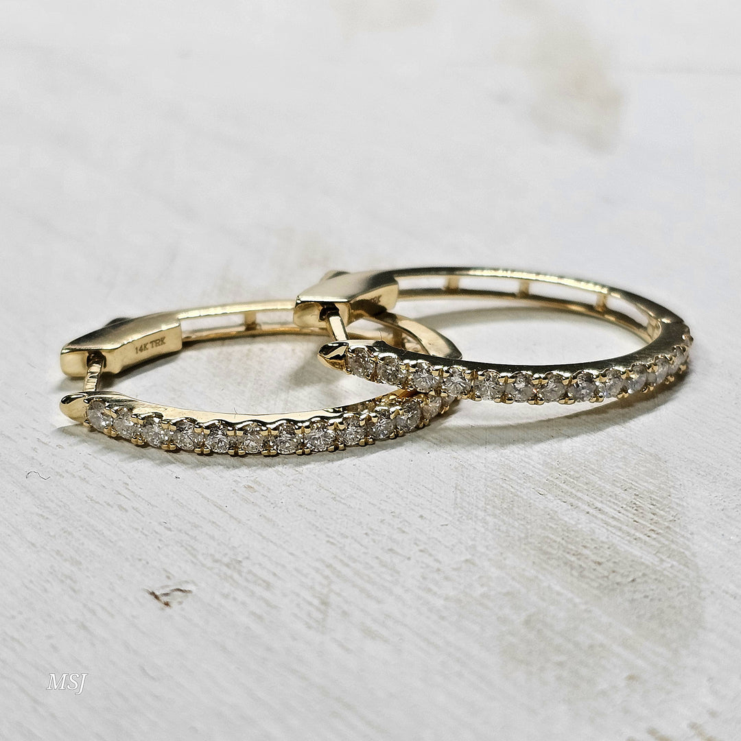14k Yellow Gold 1ctw Diamond Hoop Earrings