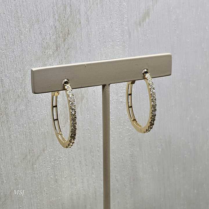 14k Yellow Gold 1ctw Diamond Hoop Earrings