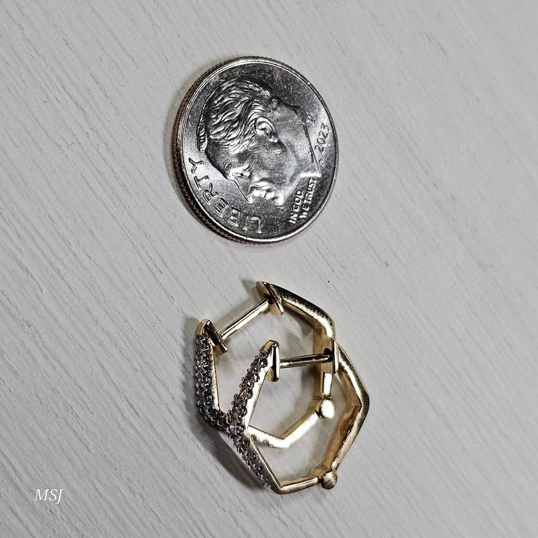 14k Yellow Gold .25ctw Octagon Hoop Earrings