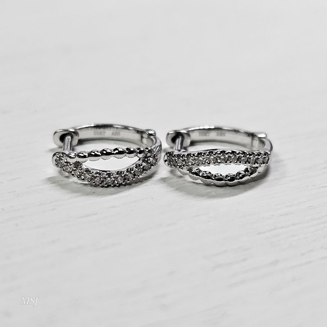 10k White Gold .08ctw Huggie Hoop Earrings