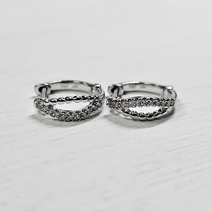 10k White Gold .08ctw Huggie Hoop Earrings