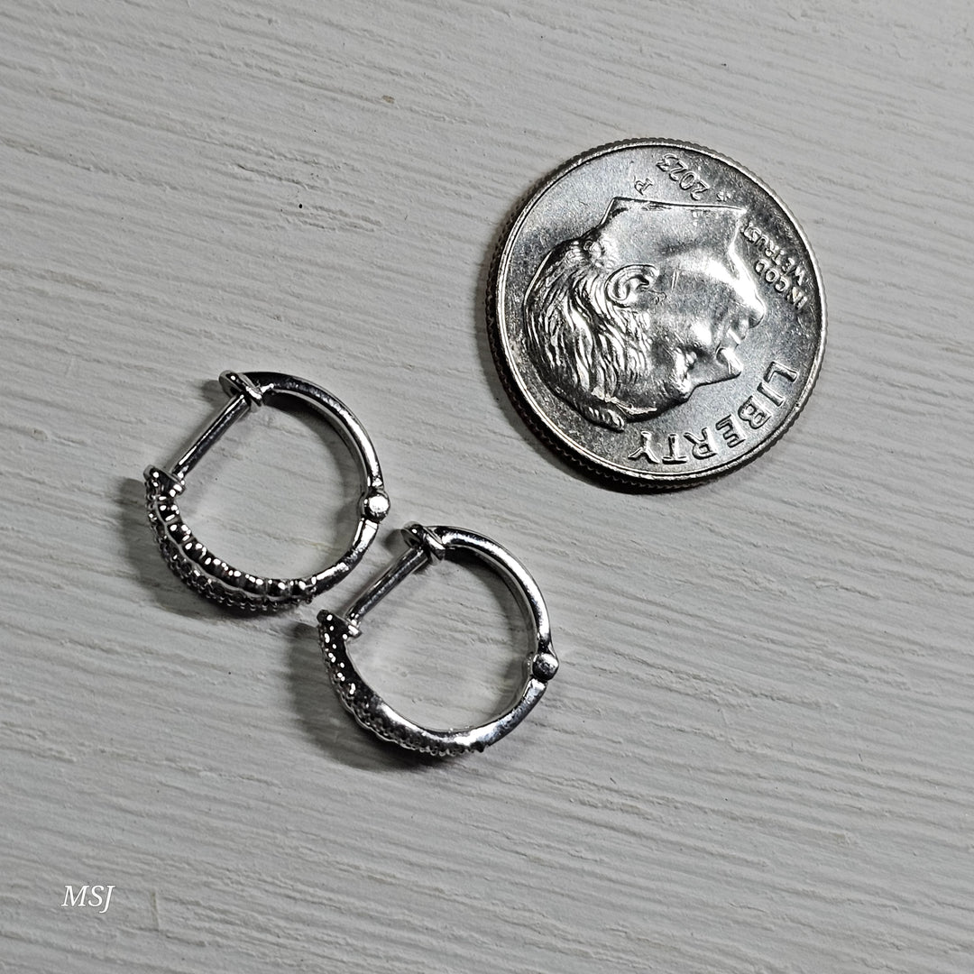 10k White Gold .08ctw Huggie Hoop Earrings