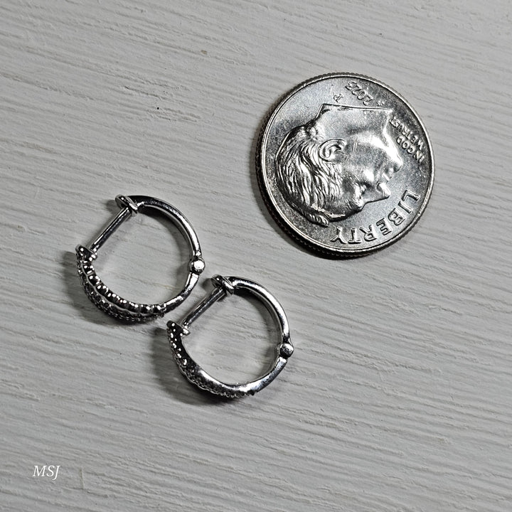 10k White Gold .08ctw Huggie Hoop Earrings