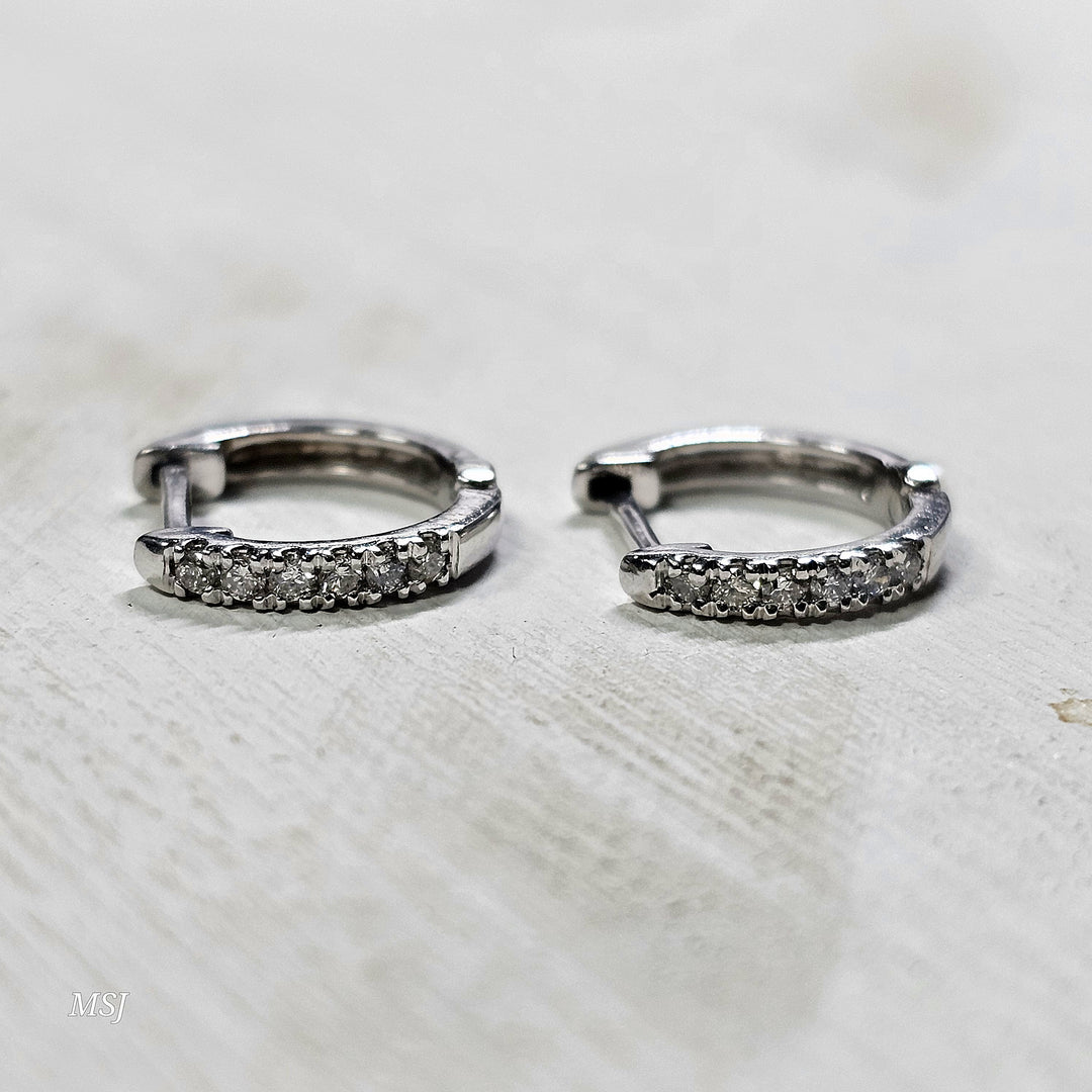 10k White Gold .12ctw Huggie Diamond Hoops