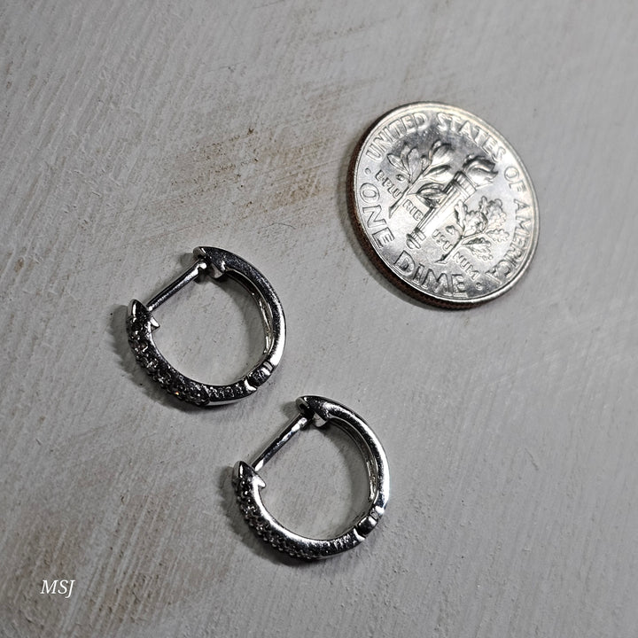 10k White Gold .12ctw Huggie Diamond Hoops