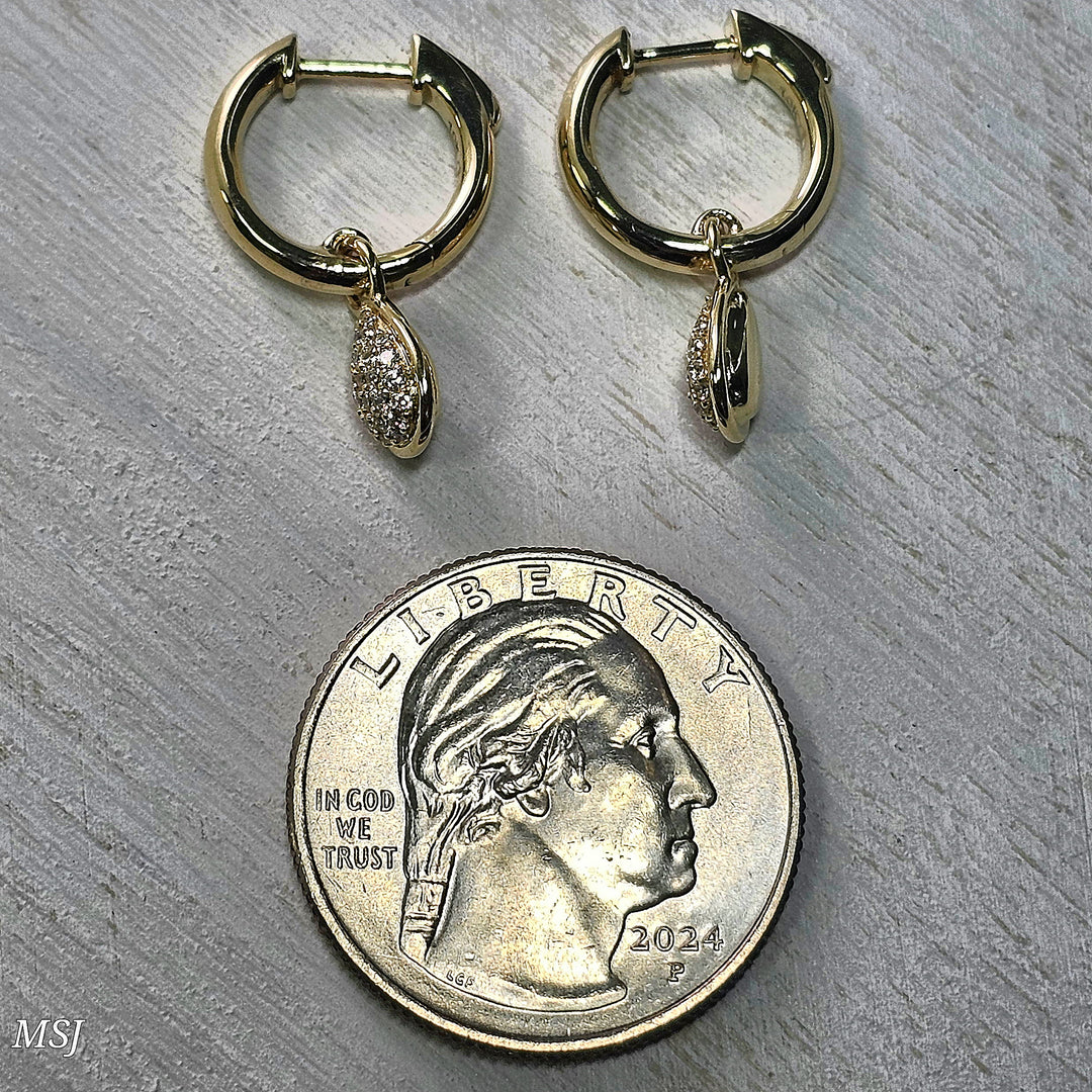 10K Yellow Gold .25 Pear Shape Drop Diamond Hoop Earrings