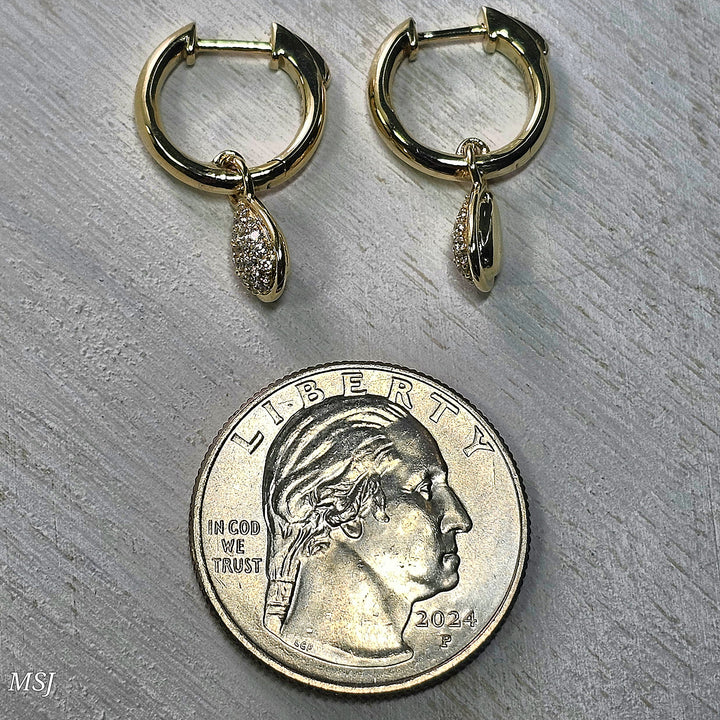 10K Yellow Gold .25 Pear Shape Drop Diamond Hoop Earrings