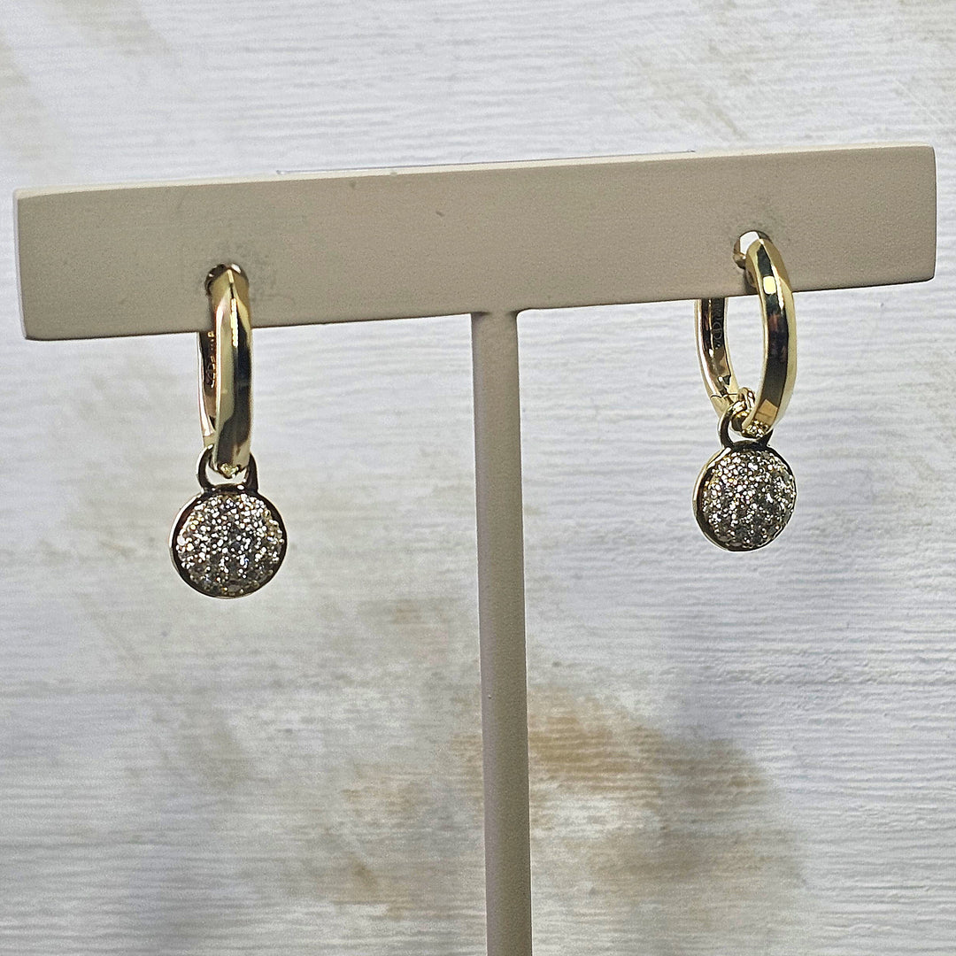 10K Yellow Gold .38ctw Round Drop Diamond Hoop Earrings