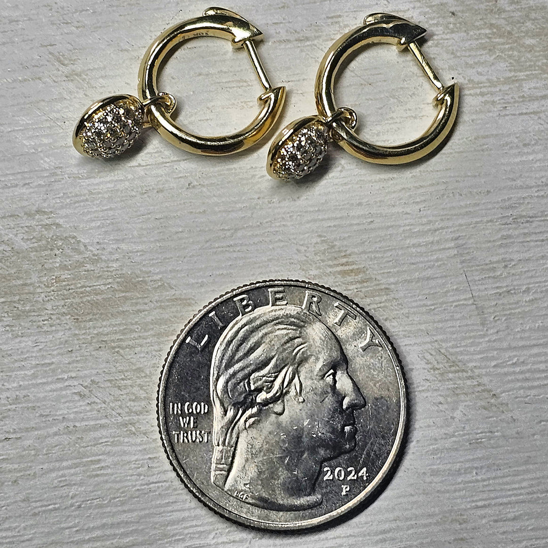 10K Yellow Gold .38ctw Round Drop Diamond Hoop Earrings