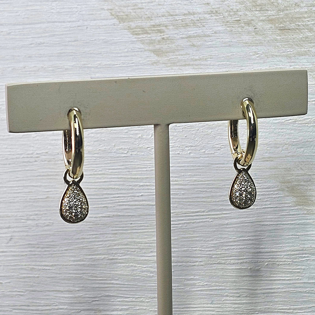 10K Yellow Gold .25 Pear Shape Drop Diamond Hoop Earrings