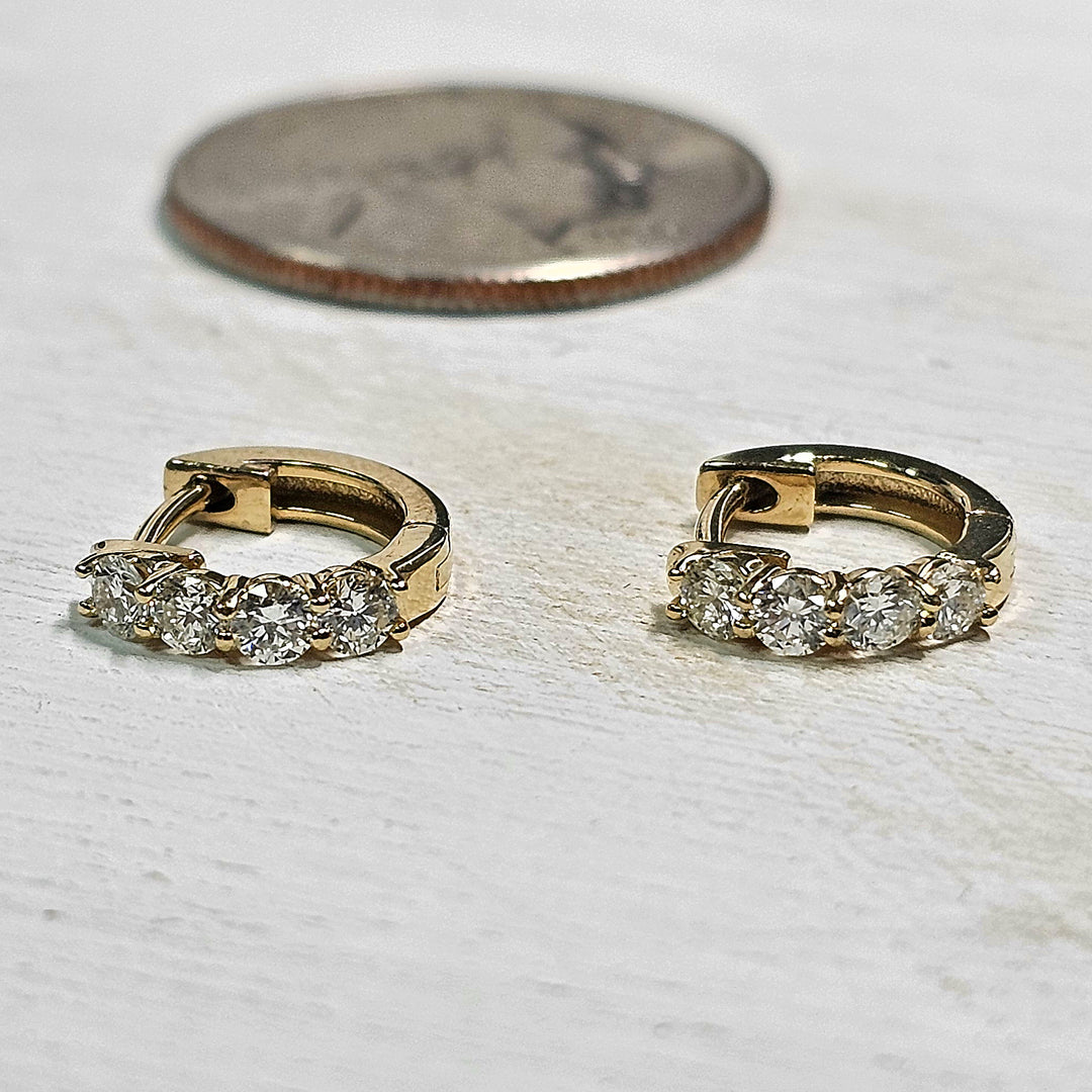 14k Yellow Gold Diamond Huggie Hoop Earrings .59ctw
