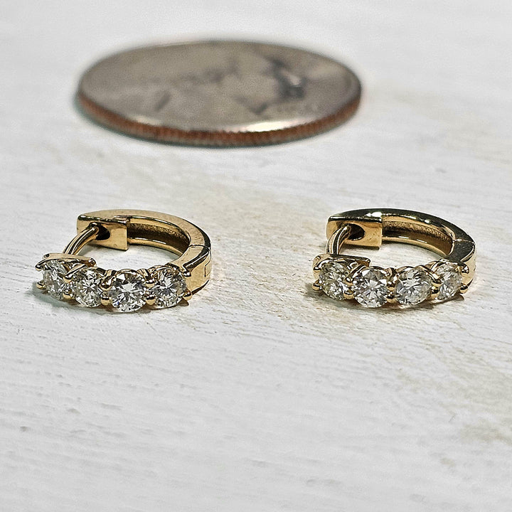 14k Yellow Gold Diamond Huggie Hoop Earrings .59ctw