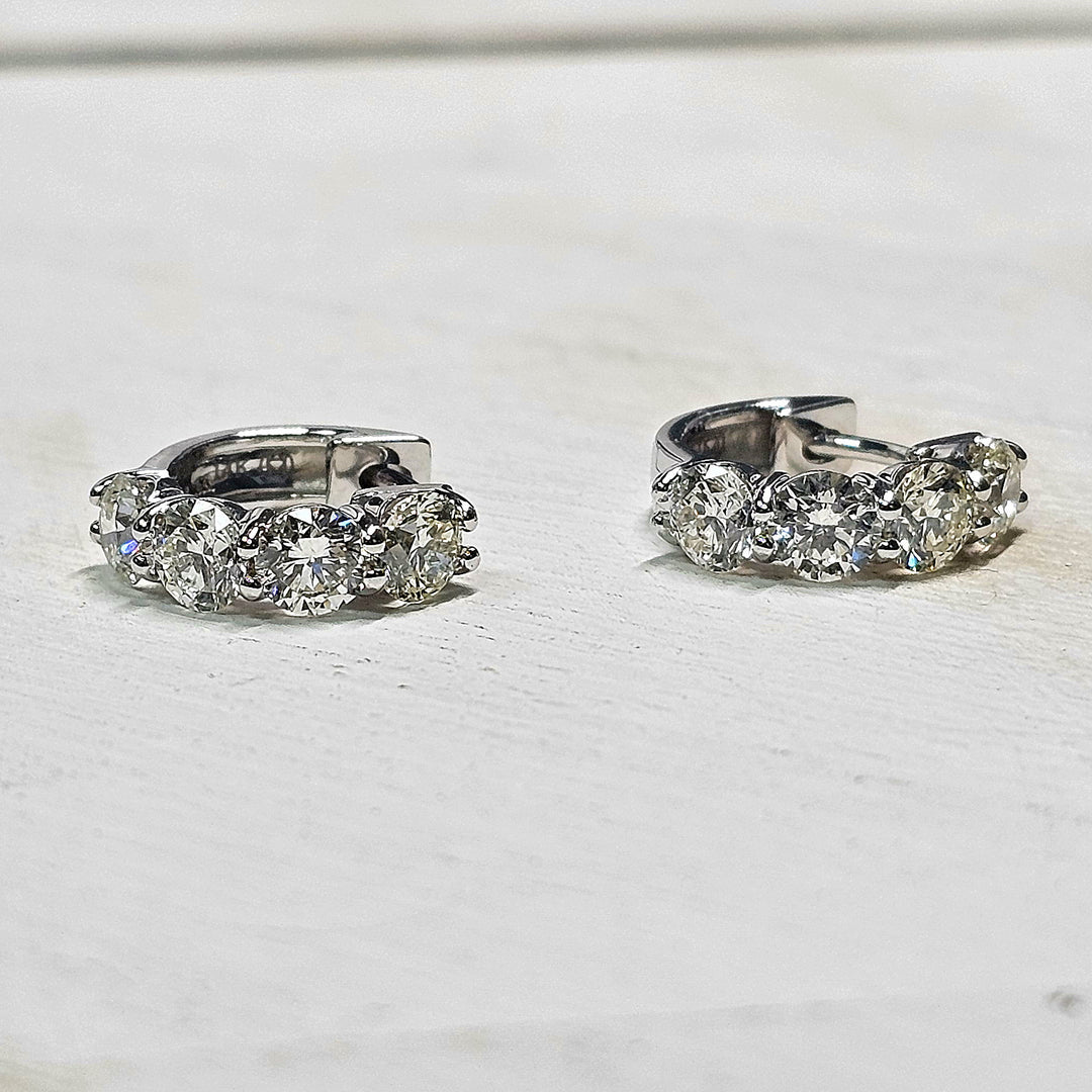 14k White Gold Diamond Huggie Hoops 2.40ctw