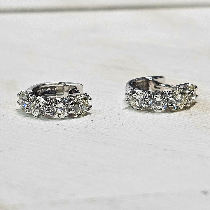 14k White Gold Diamond Huggie Hoops 2.40ctw