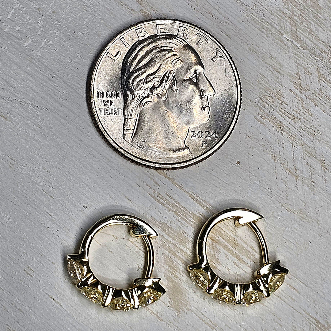 14k Yellow Gold Small Diamond Hoop Earrings 2.44ctw