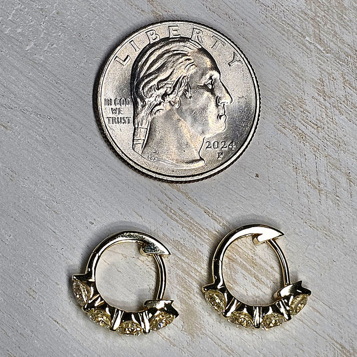 14k Yellow Gold Small Diamond Hoop Earrings 2.44ctw