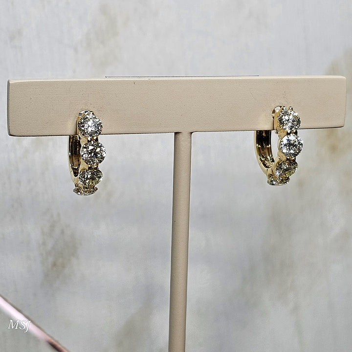 14k Yellow Gold Small Diamond Hoop Earrings 2.44ctw