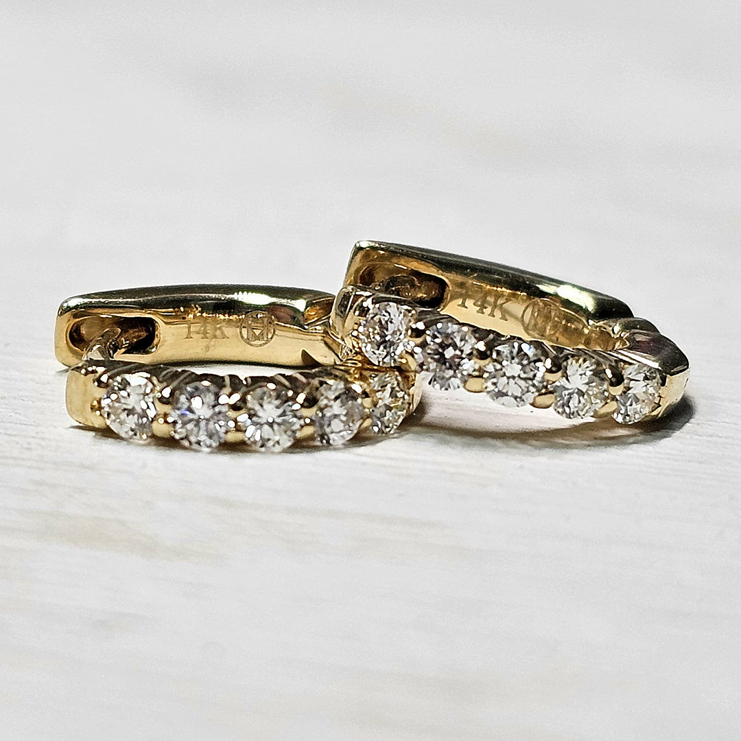 14k Yellow Gold Diamond Huggie Hoop Earrings .30ctw