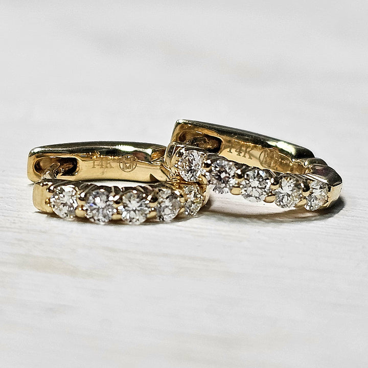 14k Yellow Gold Diamond Huggie Hoop Earrings .30ctw