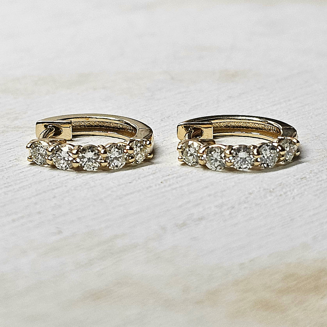 14k Yellow Gold Small Diamond Hoops .52ctw