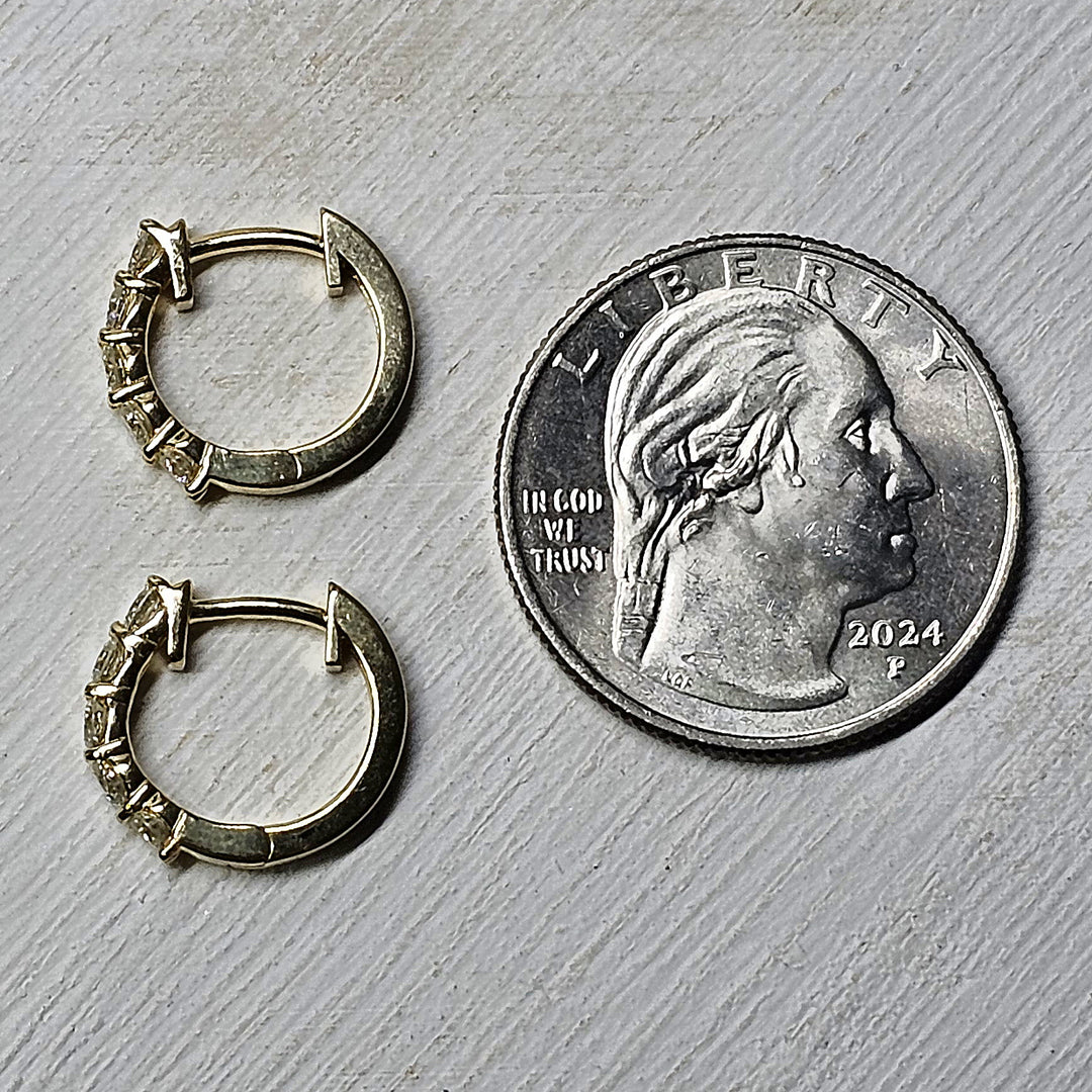 14k Yellow Gold Small Diamond Hoops .52ctw