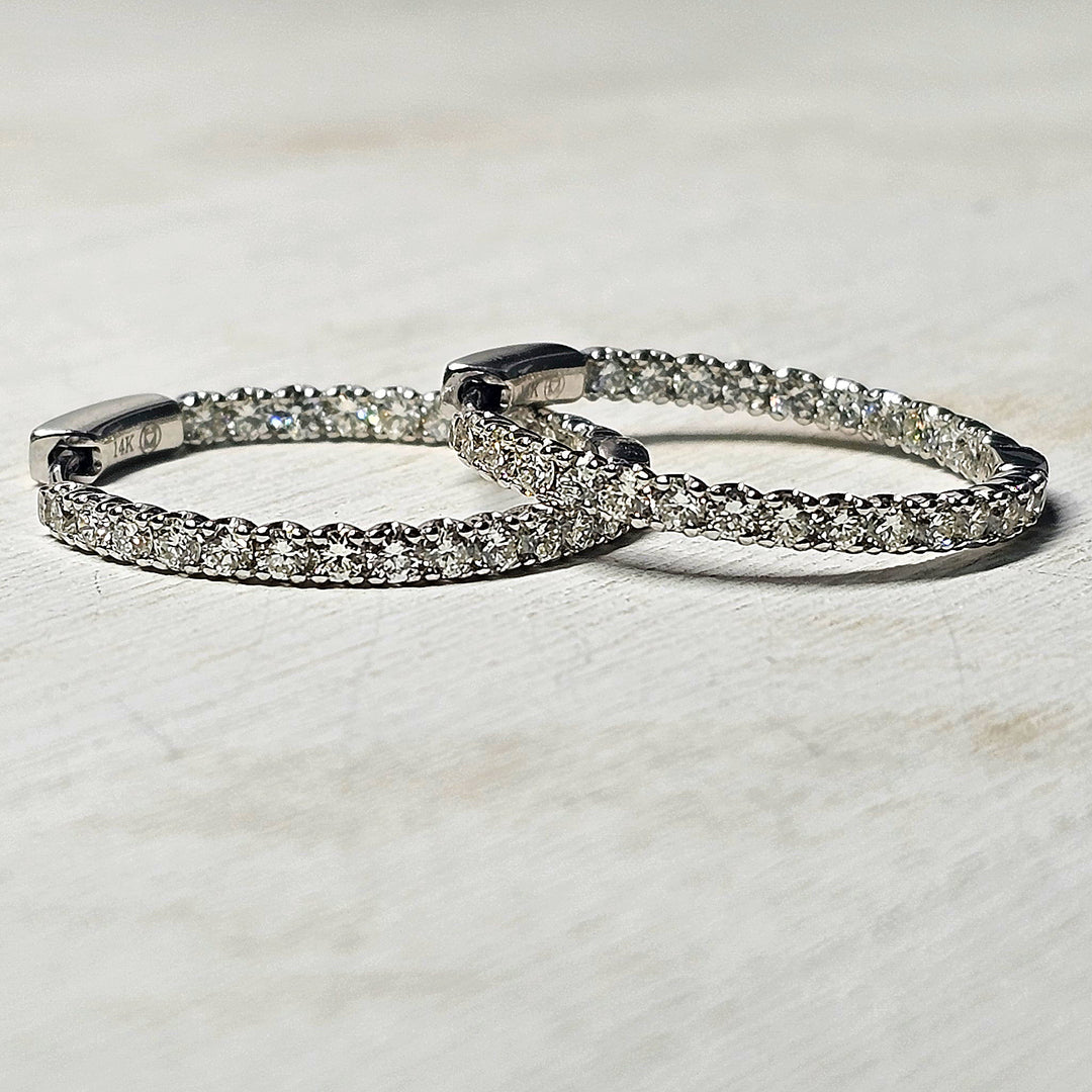 14k White Gold Inside Outside Out Diamond Hoop Earrings 2.02ctw