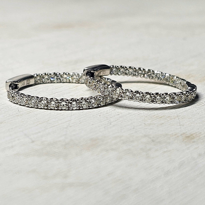14k White Gold Inside Outside Out Diamond Hoop Earrings 2.02ctw