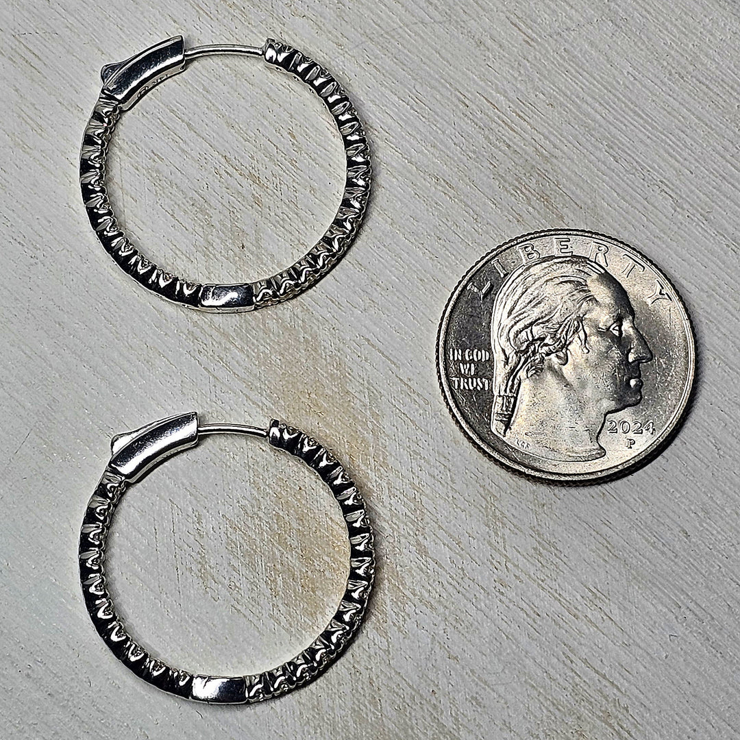 14k White Gold Inside Outside Out Diamond Hoop Earrings 2.02ctw