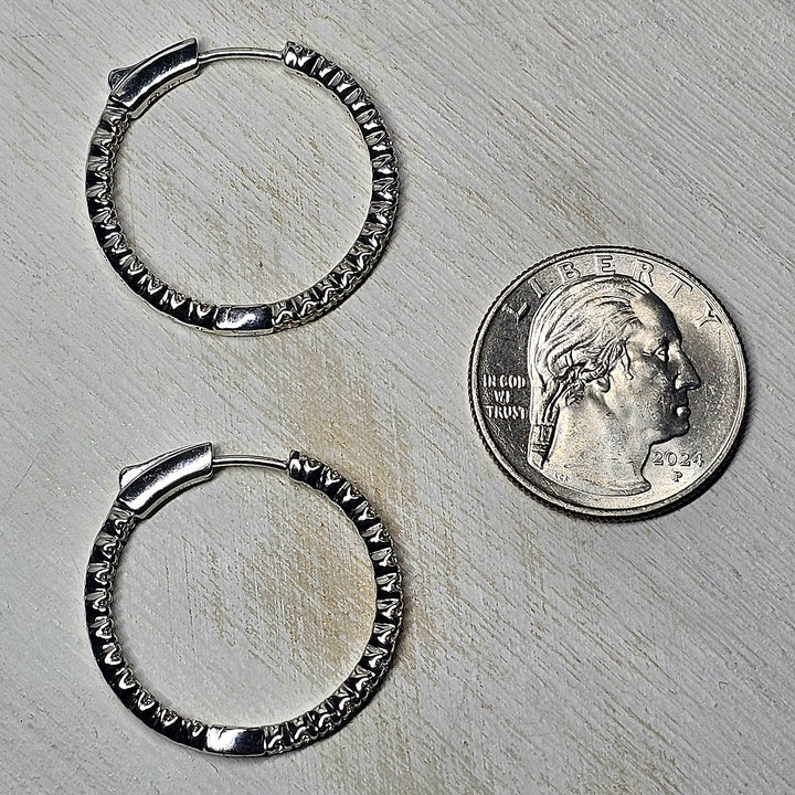 14k White Gold Inside Outside Out Diamond Hoop Earrings 2.02ctw