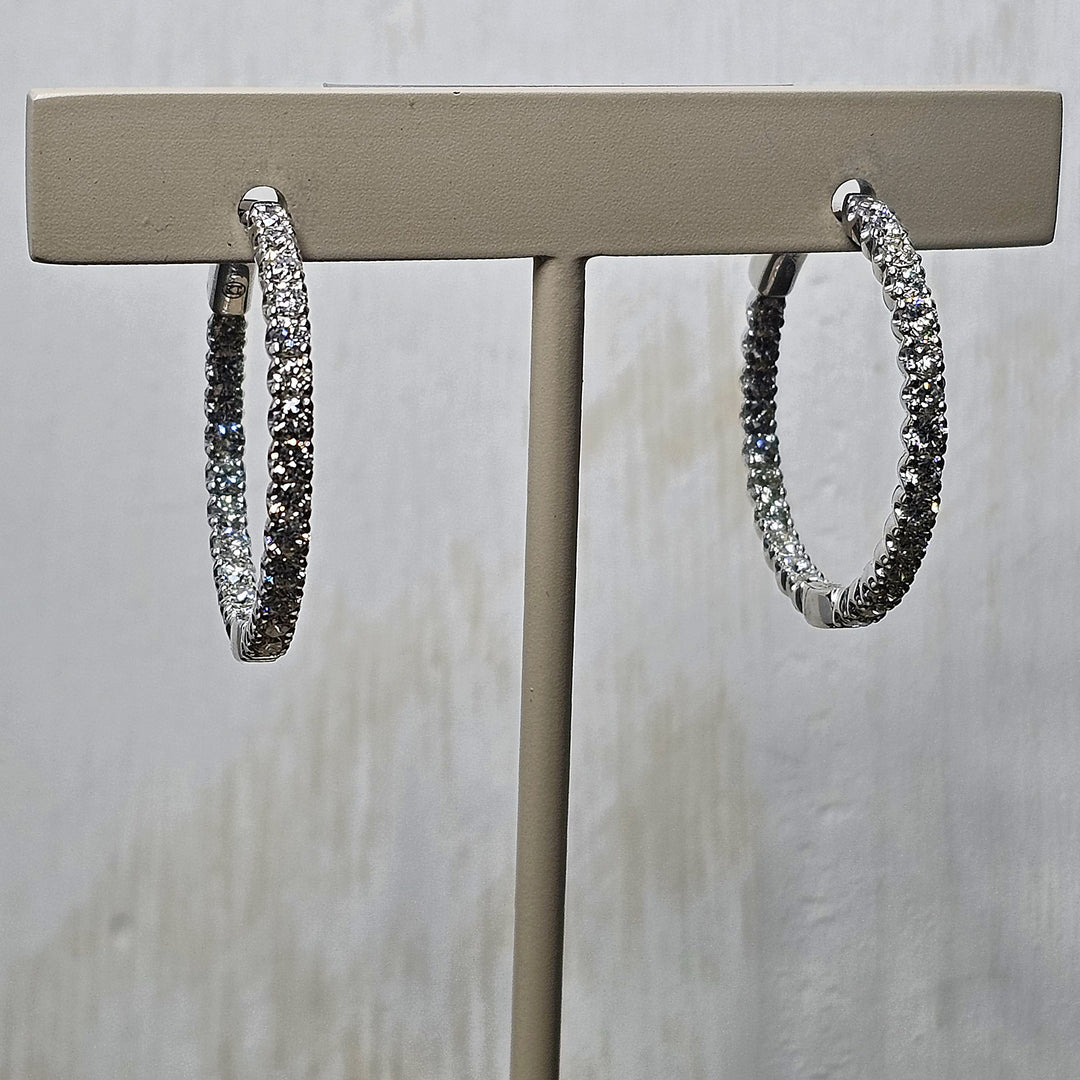 14k White Gold Inside Outside Out Diamond Hoop Earrings 2.02ctw