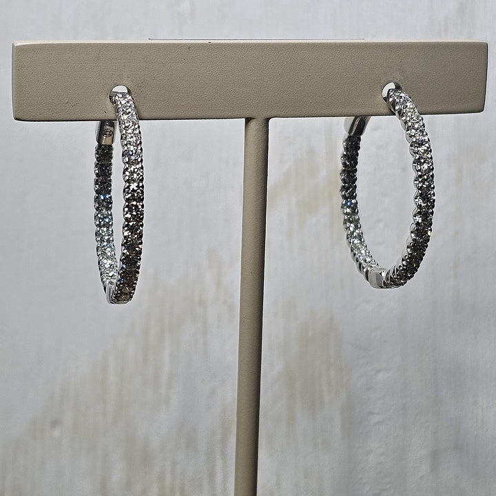 14k White Gold Inside Outside Out Diamond Hoop Earrings 2.02ctw