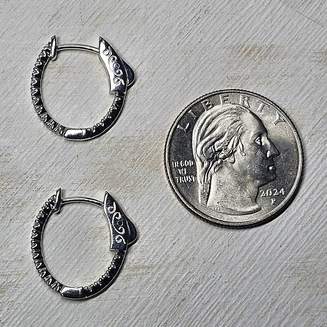 14k White Gold Oval Inside Out Small Diamond Hoop Earrings .48ctw