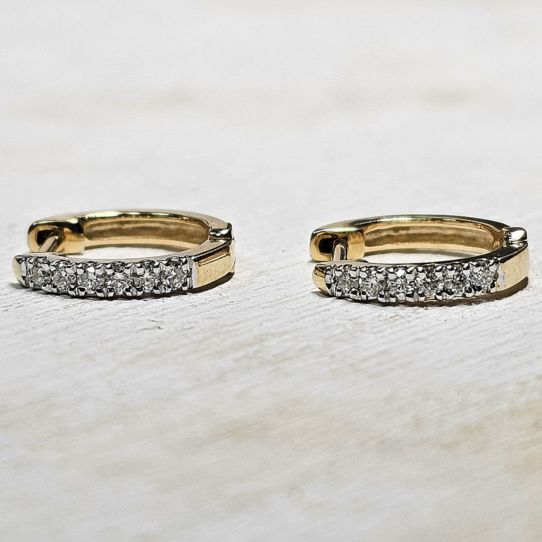 10k Yellow Gold .12ctw Huggie Diamond Hoops